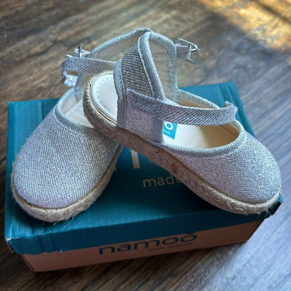 Namoo Silver Espadrille Flats